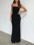 Black Strap Backless Lace Up Long Dress