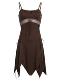 Brown Lace Spliced Halter Sleeveless Dress