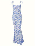 Chic Floral Print Mermaid Tail Cami Dress - Sexy, Stretchy Polyester & Elastane Blend, Machine Washable - Perfect for All Seasons, Fish Tail, Halter Neck