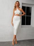 White Halter Diamond Setting Bandage Dress