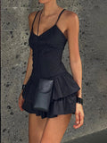 Black Double-Layer Halter Mini Dress