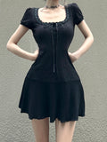 Gothic Knitted Lace Puff Sleeve Short Dress