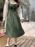 Chic Plus Size Green Plaid Dress - Square Neck, Slimming Autumn & Winter Midi for Curvy Women