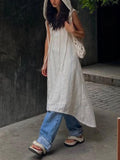 White Knitted Loose Sleeveless Long Dress