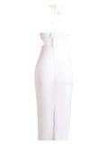 White Halter Diamond Setting Bandage Dress