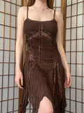 Brown Lace Spliced Halter Sleeveless Dress