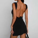 Elegant Backless Split Tie-Up Bow Dress