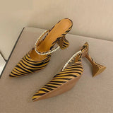 Zebra Women Pumps Fashion Crystal Slingback High Heels Party Strange Style Wedding Bride Shoes Size 35-41