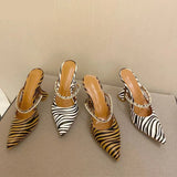 Zebra Women Pumps Fashion Crystal Slingback High Heels Party Strange Style Wedding Bride Shoes Size 35-41