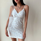 pure desire retro printed v-neck suspender dress female summer new floral suspender dress women's clothing foreign trade