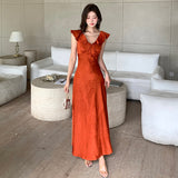 masquerade dress to impress High Quality Summer New Elegant Lady V-neck Sleeveless Lace-up Ruffled Collar Dress Women's Waist Slimming A- line Skirt