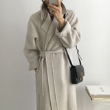 Pbong 2000s fashion Korean Style Chic Autumn and Winter Clothing French Niche Lazy Woolen Coat Loose Temperament Mid-Length Woolen Coat for Women