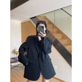 2000s fashion High-End Black Elegant Suit Jacket for Women Spring and Autumn 2024 New Small Casual Loose Korean Style Suit