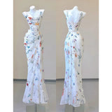 outfit Gentle Style Printed Chic Unique Niche French Style Suspender Dress Slimming Sexy Banquet Dress Morning Gown Light Wedding Dress