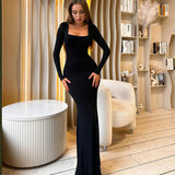 women's clothing autumn and winter new fashion slim lace square neck long-sleeved dress dress