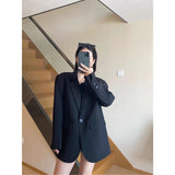 Pbong 2000s fashion High-End Black Elegant Suit Jacket for Women Spring and Autumn 2024 New Small Casual Loose Korean Style Suit