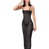 European and American summer new  women's fashion one-shoulder sexy perspective lace slim dress dress