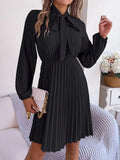 Women's Dresses New in Spring Summer Autumn Winter New Fashion Pure Color Lace Up Long Sleeve Elastic Waist Party Pleated