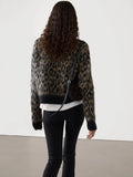 women's American retro brown leopard print round neck sweater knit top for autumn and winter