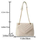 Fashionable V-shaped Embroidery Thread Simple Square Bag Chain Crossbody Shoulder Bag All-season Universal For Women