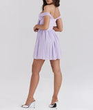 Purple Strapless Sexy Mini Dress For Women Fashion Chest Fold Off-shoulder Backless Loose Club Party Pleated Dress