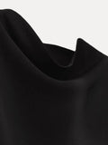 Sexy Solid Black Women's Dress  With Shoulder Pad Slim Half High Collar Rear Split Dresses New Autumn Chic Lady Party Robes