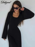 Solid Ribbed Trumpet Sleeves Maxi Dress Back Lace-Up Straps Elegant Casual 2023 Autumn Winter For Women Birthday