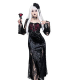 Chain Long Dresses Gothic Party Velvet High Slit Lace Patchwork Tube Maxi Dresses Bodycone Street Wear Party Dress