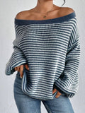 Off The Shoulder Striped Sweater Women Fall Fashion Oversized Soft Versatile Neckline Casual Knitted Sweater Winter