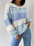 New color blocked ribbed knitted shoulder sweater