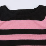 Stripe Off-Shoulder Sweater Mini Retro Dress