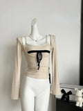 Korean Fashion Two Piece Sets Woman New Cropped Sweater Pullovers Tops Jumper Design Gyaru Knitwears 2000s Tide Design