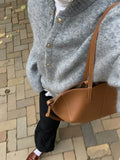 Elegant Grey Women Round Neck Cardigan Fashion Golden Button Long Sleeves Warm Sweater Chic Autumn Female Casual Streetwear