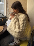 Knitted Oversize Women's Twist Sweater Pullover Solid O-neck Long Flare Sleeves Pullovers Autumn Lady Warm Knitwear New