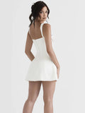 Stretchy Satin Lace Sexy Mini Dress For Women New White Zipper Backless Short Tank Dress Ladies Club Party Dress