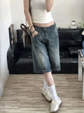 American Retro Blue Denim Shorts Women Korean Style High Waist Biker  Jeans Feminino 2024 Summer Chic Streetwear