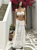 Lace Skirt Set Dress Summer Women Beach Holiday Sexy Cotton Matching Set Outfits Spring White 2 Pcs Vestidos Female Set