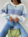 New color blocked ribbed knitted shoulder sweater