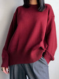 Basic Winter Burgundy Oversize Sweater Women O Neck Warm Pullovers Loose Knitwear Women's Sweater Winter Clothes Women