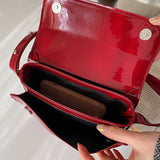 Vintage Bag Red Patent Leather Women's Shoulder Bag Fashion Ladies Small Square Purses and Handbags Simple Female Crossbody Bags