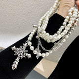 Pearl Beaded Necklace Multi-layer Wear Men's Women's Sweater Chain Necklace European American Retro Style Jewelry