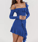 Elegant Spaghetti Strap Ruffle Mini Dress For Women Autumn New Strapless Backless Bodycon Club Party Sexy Dress