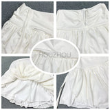 Sexy Cute White Mini Skirt Women Drawstring Folds High Waist Irregular Ruffle Patchwork Fairycore Short Skirts Coquette