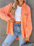 Girls Sweet Pink Loose Shirt Jacket Woman Casual Soft Button Denim Shirts Ladies Chic Solid Pocket Jackets