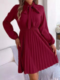 Women's Dresses New in Spring Summer Autumn Winter New Fashion Pure Color Lace Up Long Sleeve Elastic Waist Party Pleated