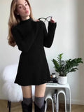 Women Elegant Gray Knitwears Sweater Mini Dress Casual Long Sleeve O Neck Sexy Short Dresses Winter Female White Black Fashion