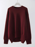 Basic Winter Burgundy Oversize Sweater Women O Neck Warm Pullovers Loose Knitwear Women's Sweater Winter Clothes Women