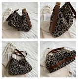 Casual Women Shoulder Bags Leopard Canvas Hobo Bag Female Large Capacity Messenger Bags Soft Crossbody Handbag for Women