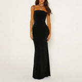 Black Strap Backless Lace Up Long Dress