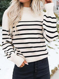 spring Korean long sleeve T-shirt women's stripes with loose round neck long sleeve stitching pure cotton knitted jacket